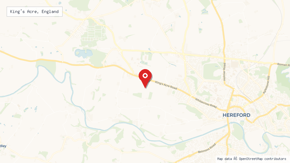 Street map of King's Acre, England with location pin