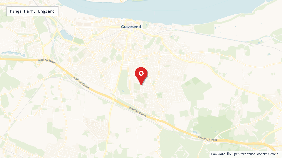 Street map of Kings Farm, England with location pin