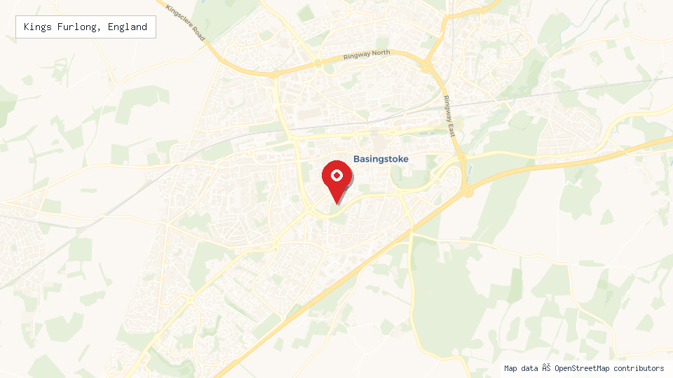 Street map of Kings Furlong, England with location pin