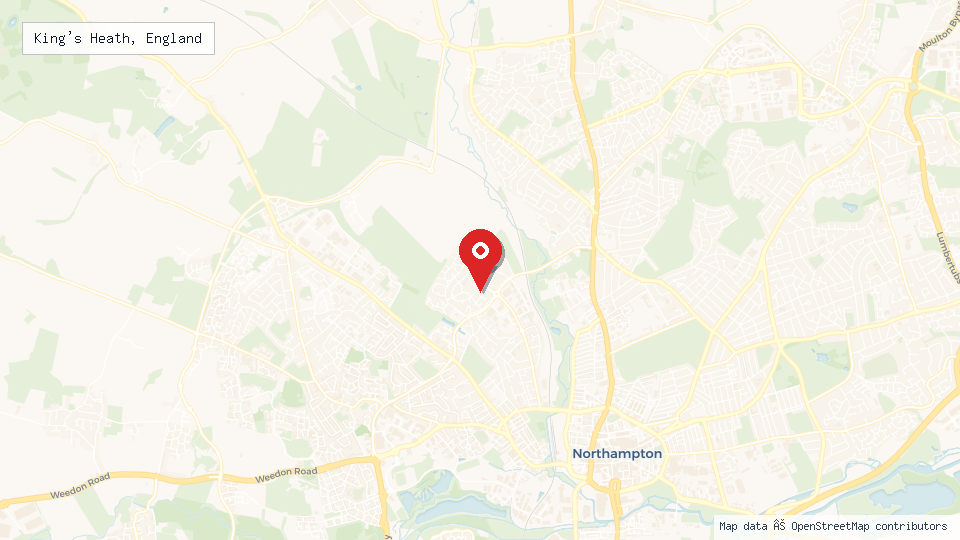 Street map of King's Heath, England with location pin
