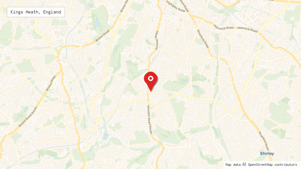 Street map of Kings Heath, England with location pin