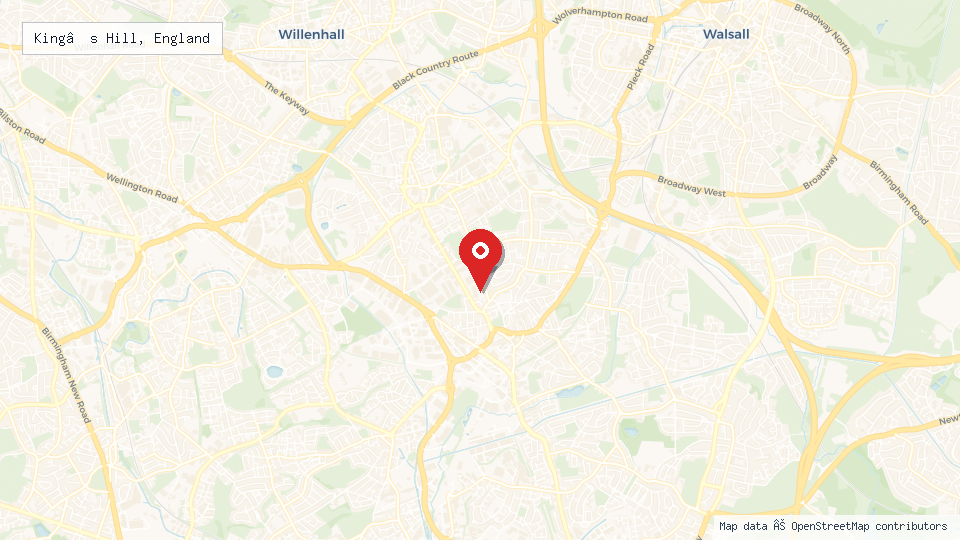 Street map of King’s Hill, England with location pin
