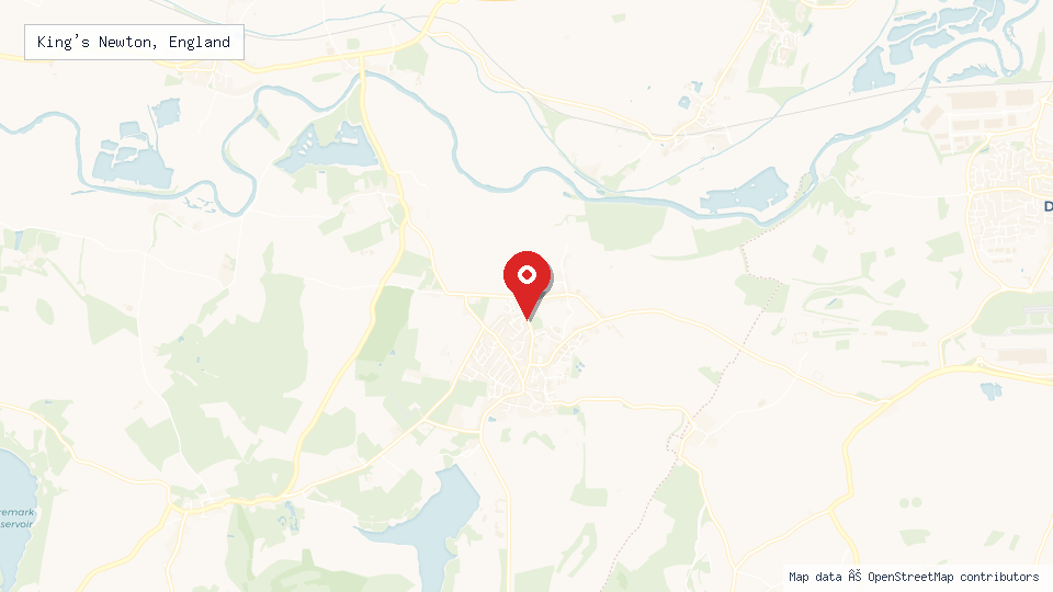 Street map of King's Newton, England with location pin