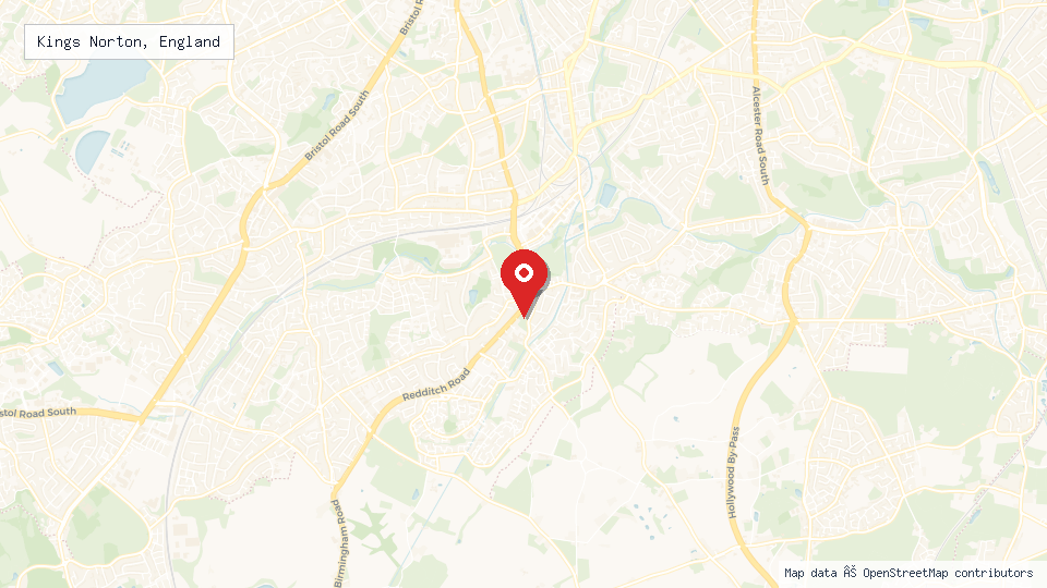 Street map of Kings Norton, England with location pin