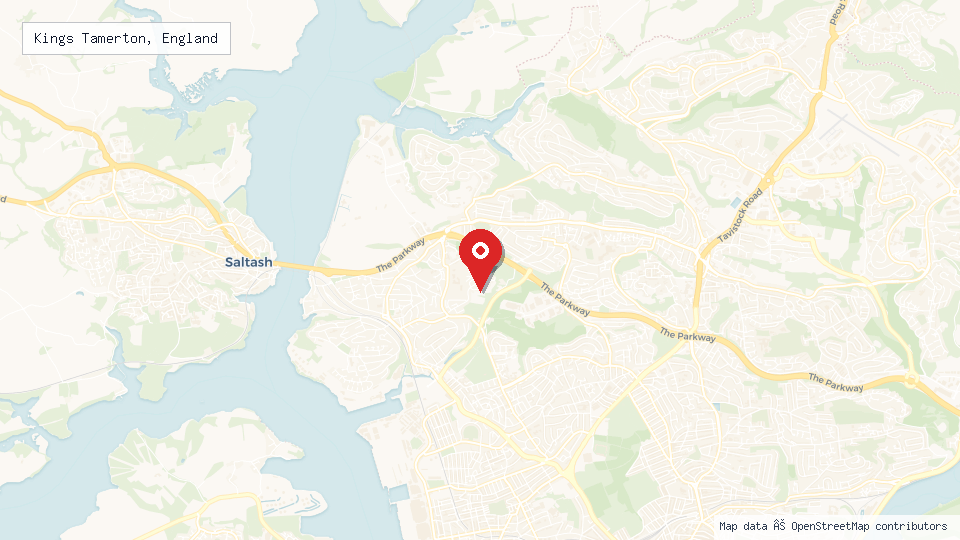 Street map of Kings Tamerton, England with location pin