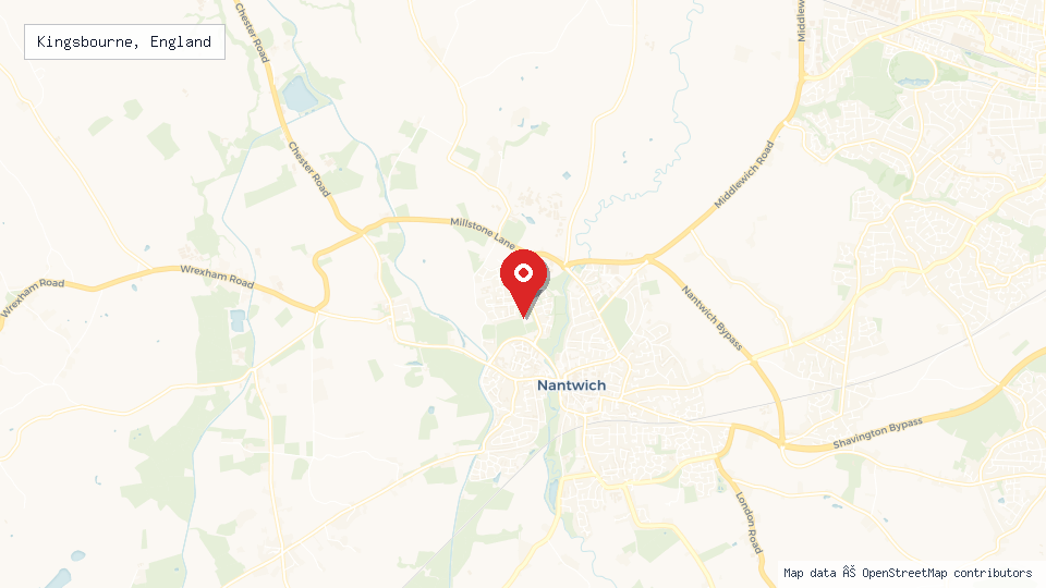 Street map of Kingsbourne, England with location pin