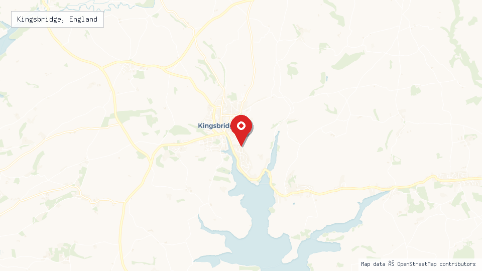 Street map of Kingsbridge, England with location pin