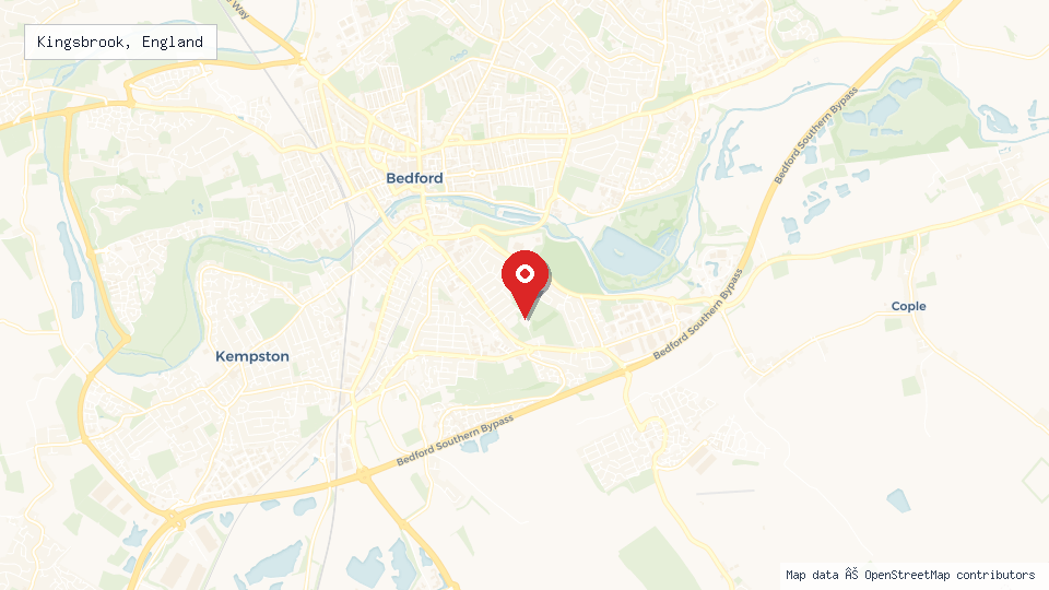 Street map of Kingsbrook, England with location pin