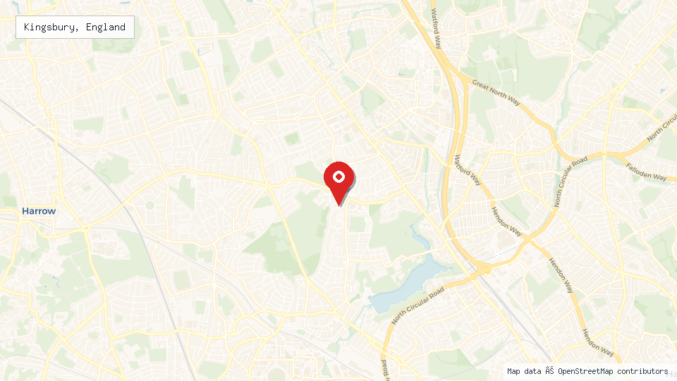 Street map of Kingsbury, England with location pin