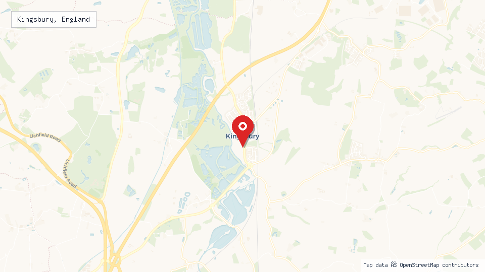 Street map of Kingsbury, England with location pin