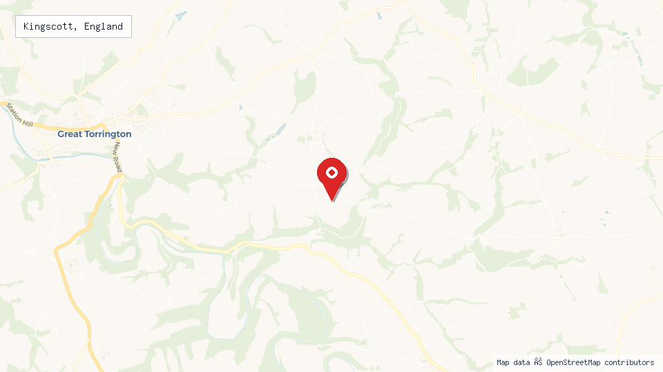 Street map of Kingscott, England with location pin