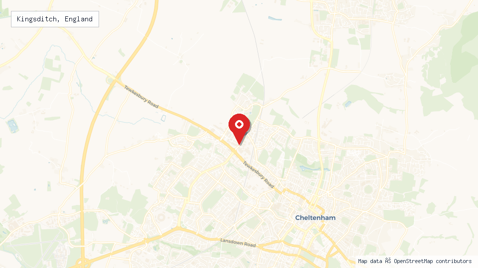 Street map of Kingsditch, England with location pin