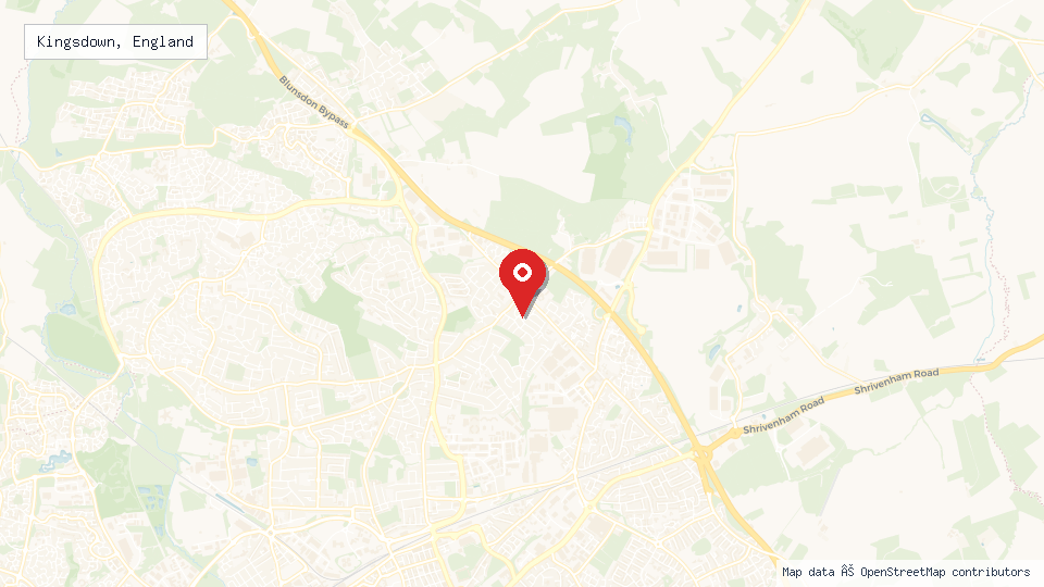 Street map of Kingsdown, England with location pin