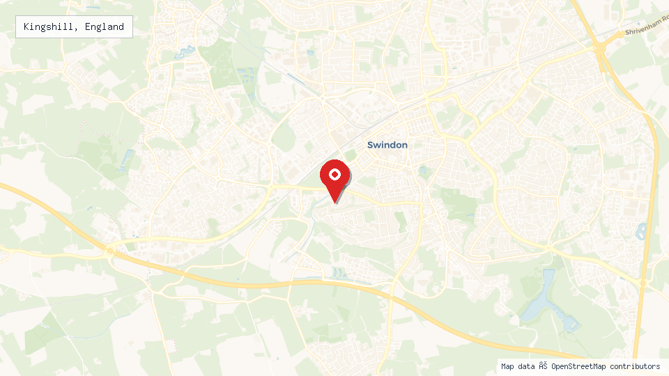 Street map of Kingshill, England with location pin