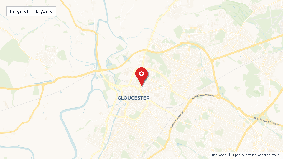 Street map of Kingsholm, England with location pin