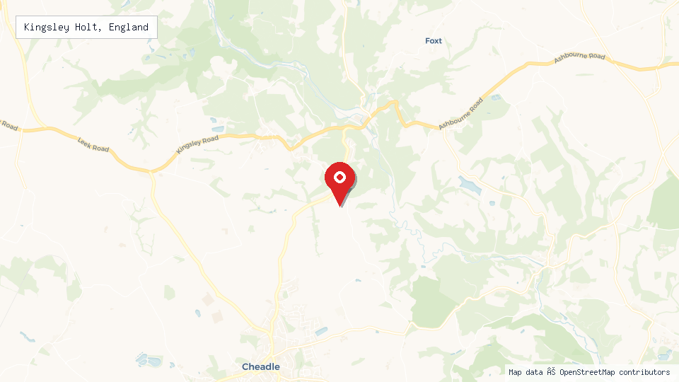 Street map of Kingsley Holt, England with location pin