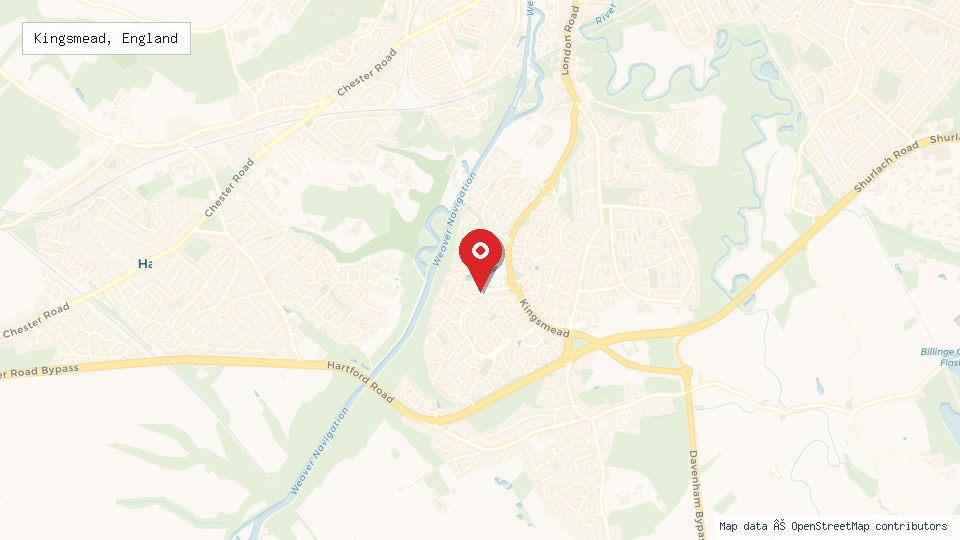 Street map of Kingsmead, England with location pin