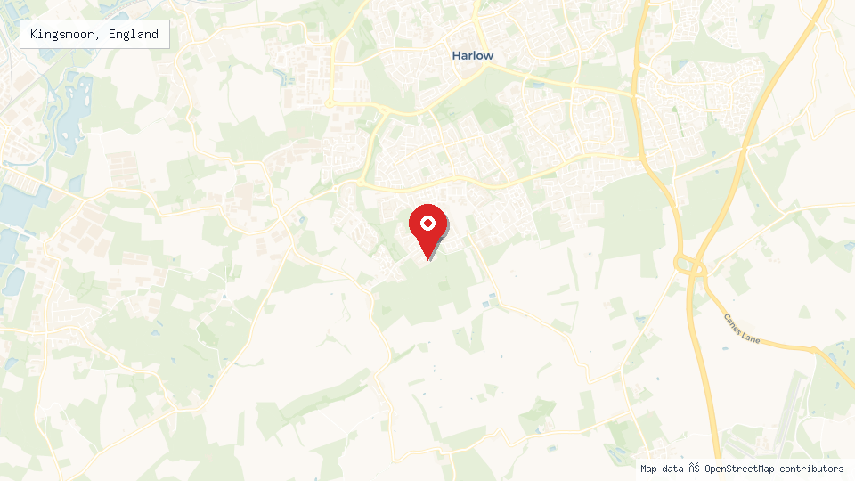 Street map of Kingsmoor, England with location pin
