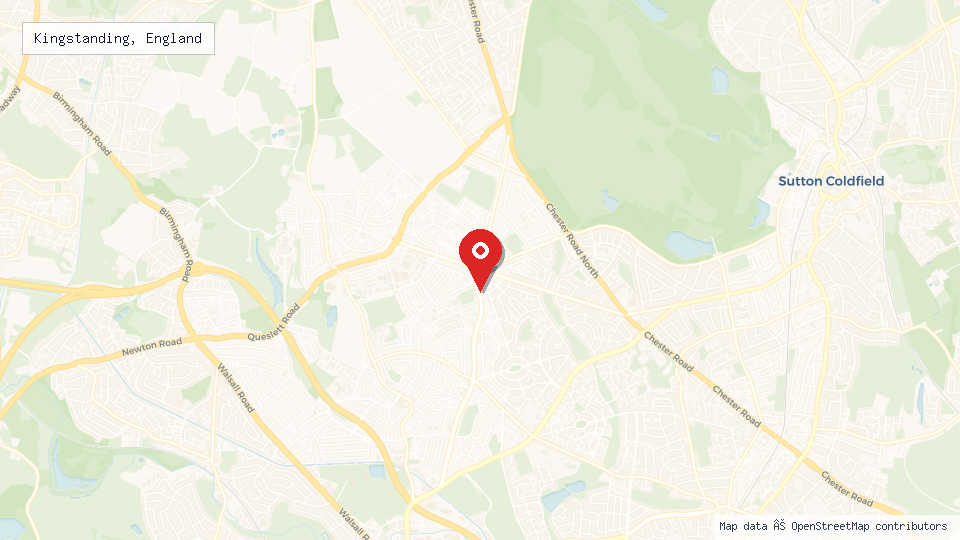 Street map of Kingstanding, England with location pin