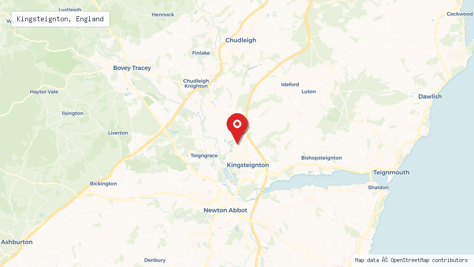 Street map of Kingsteignton, England with location pin
