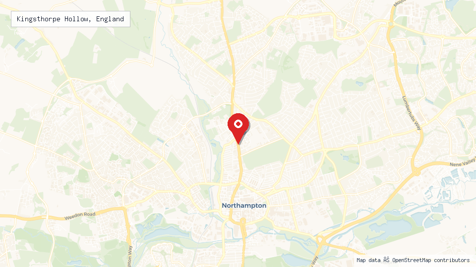 Street map of Kingsthorpe Hollow, England with location pin