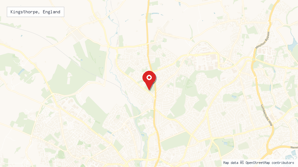 Street map of Kingsthorpe, England with location pin