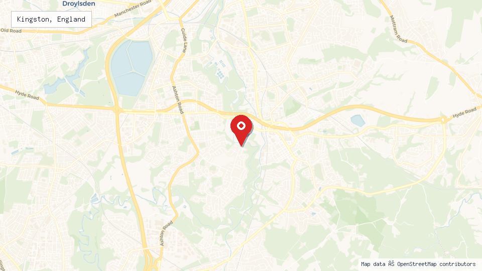 Street map of Kingston, England with location pin