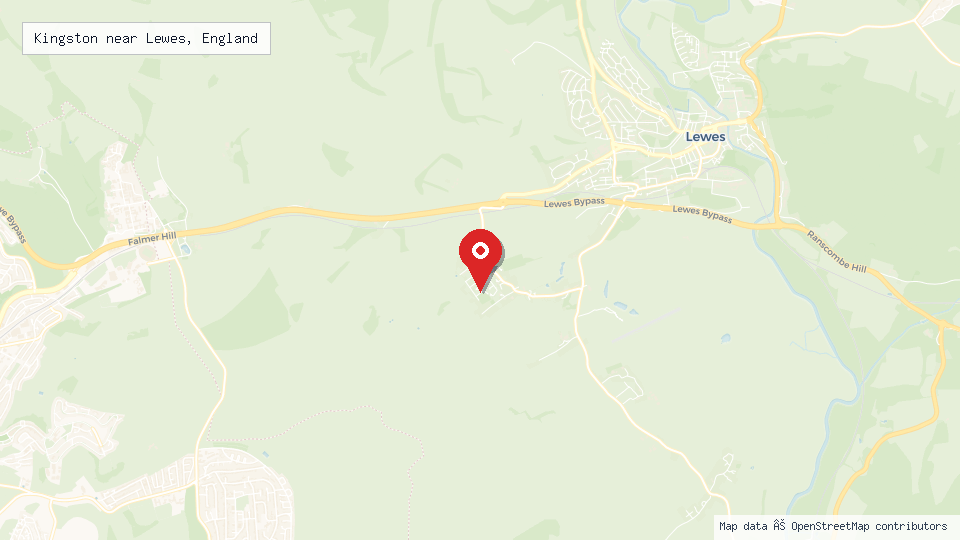 Street map of Kingston near Lewes, England with location pin