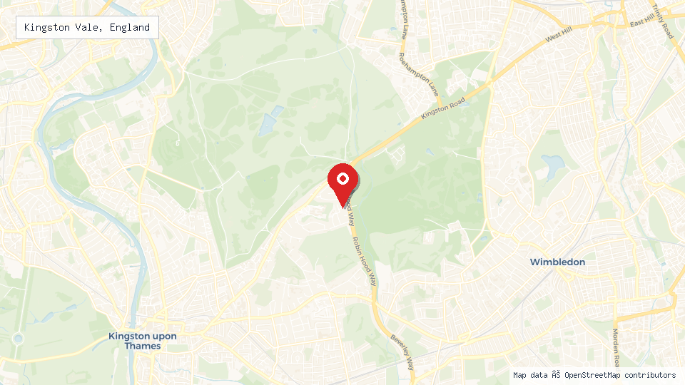 Street map of Kingston Vale, England with location pin