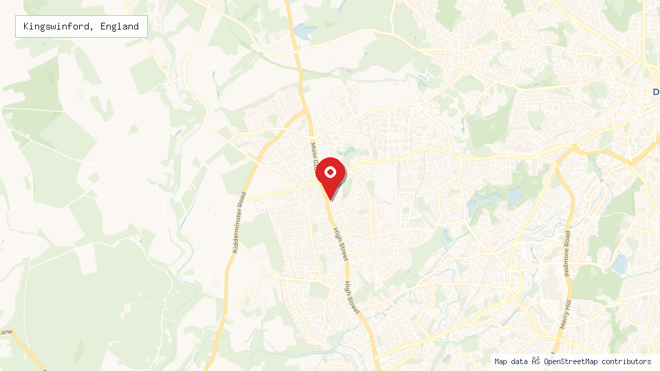 Street map of Kingswinford, England with location pin