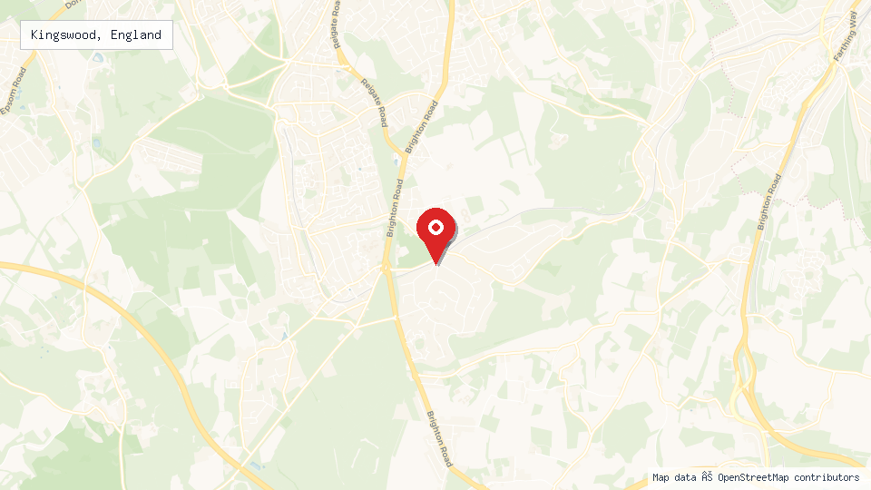 Street map of Kingswood, England with location pin