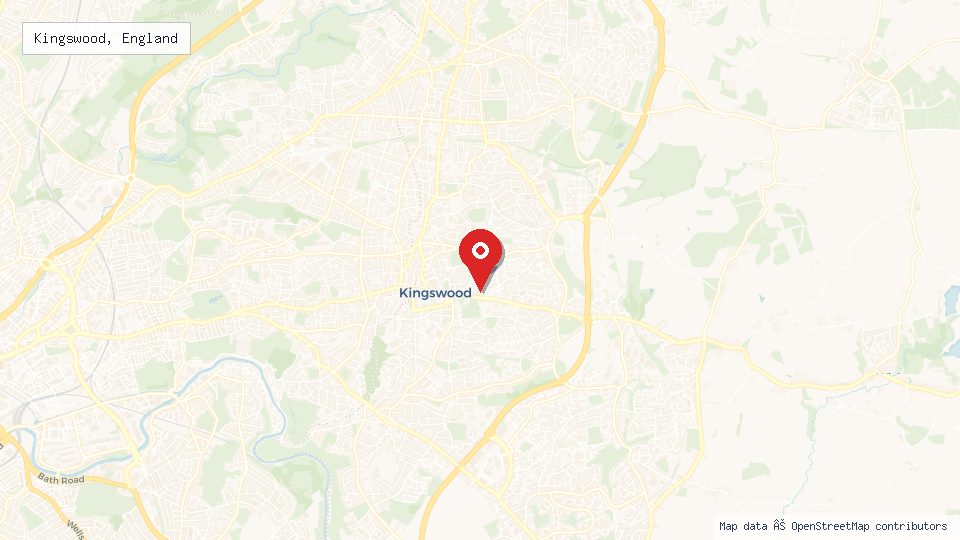 Street map of Kingswood, England with location pin