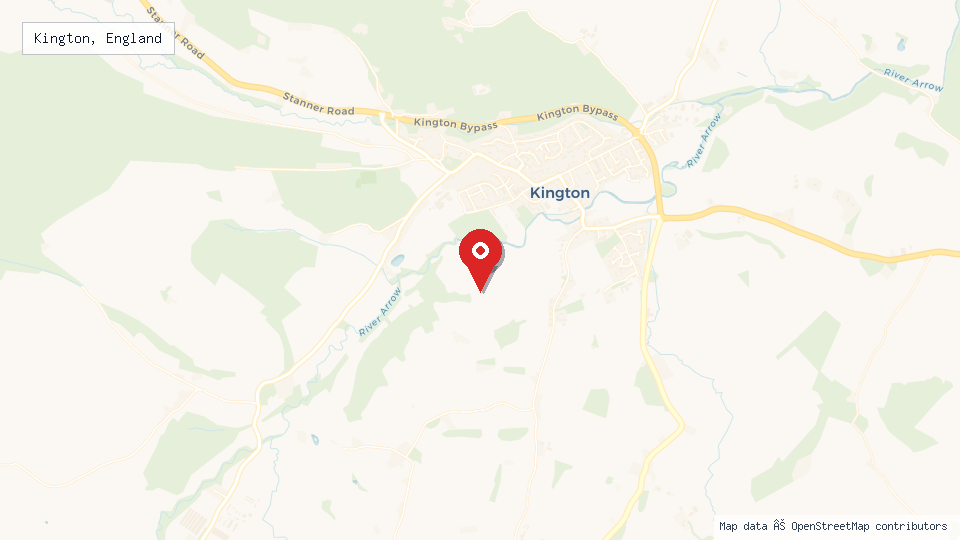 Street map of Kington, England with location pin