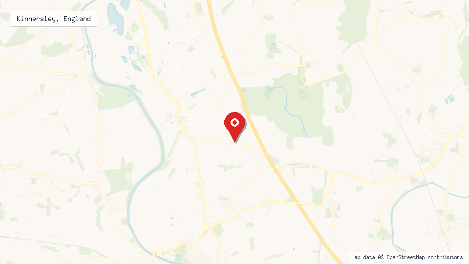 Street map of Kinnersley, England with location pin