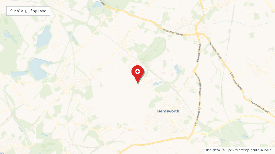 Street map of Kinsley, England with location pin
