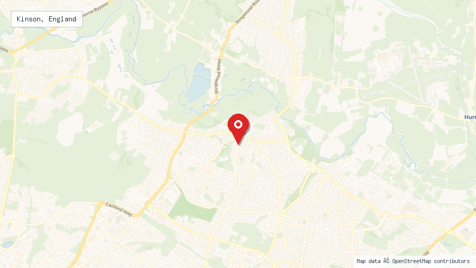 Street map of Kinson, England with location pin