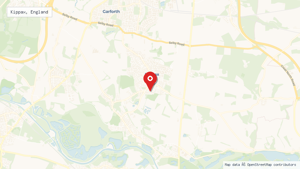 Street map of Kippax, England with location pin
