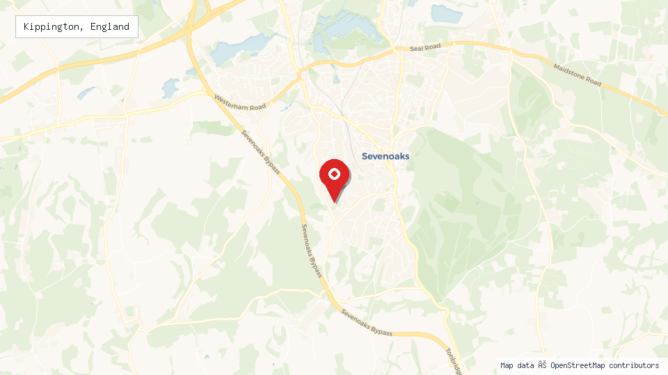 Street map of Kippington, England with location pin