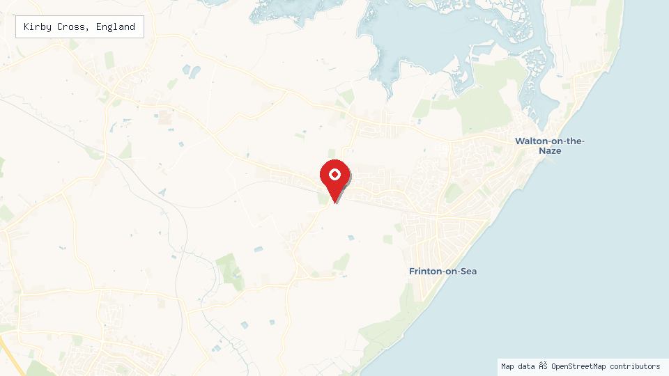 Street map of Kirby Cross, England with location pin