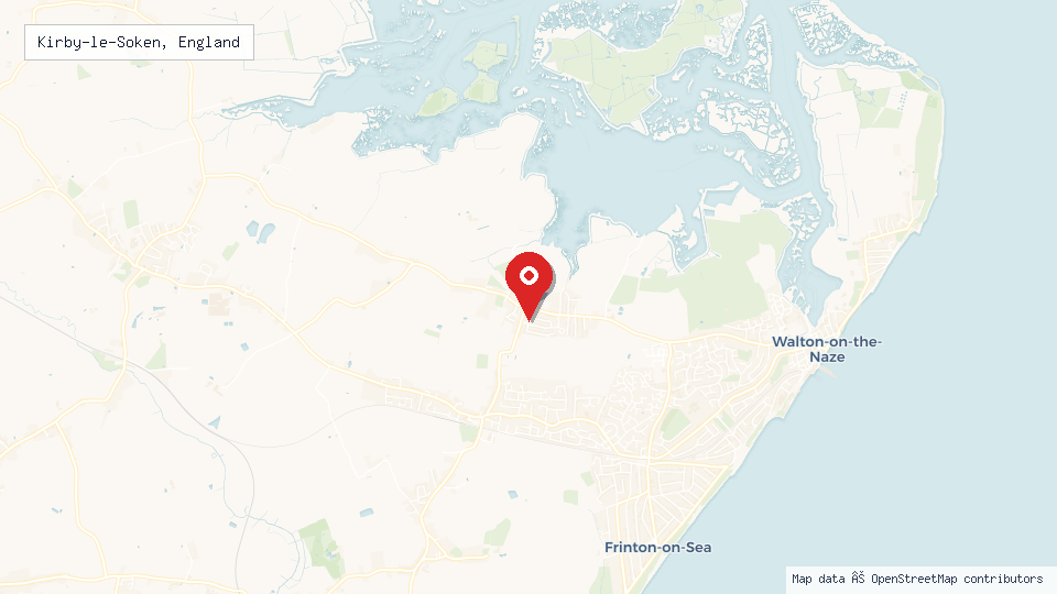 Street map of Kirby-le-Soken, England with location pin