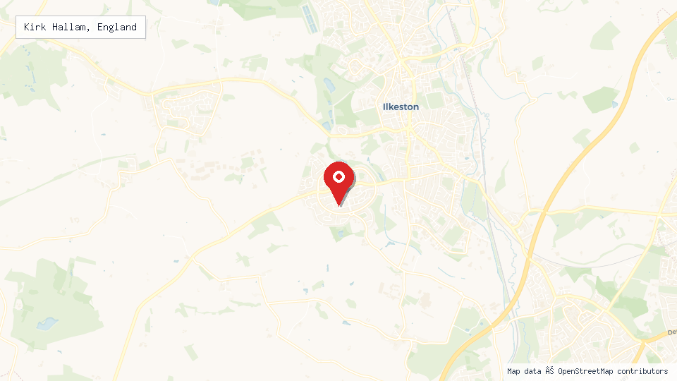 Street map of Kirk Hallam, England with location pin