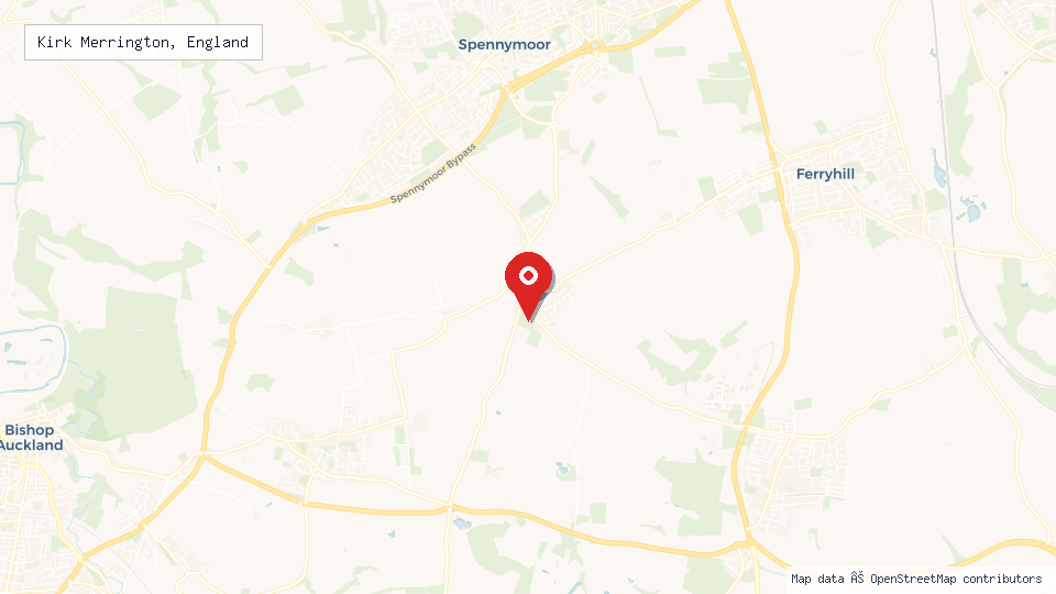 Street map of Kirk Merrington, England with location pin