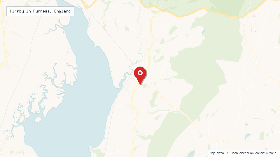 Street map of Kirkby-in-Furness, England with location pin