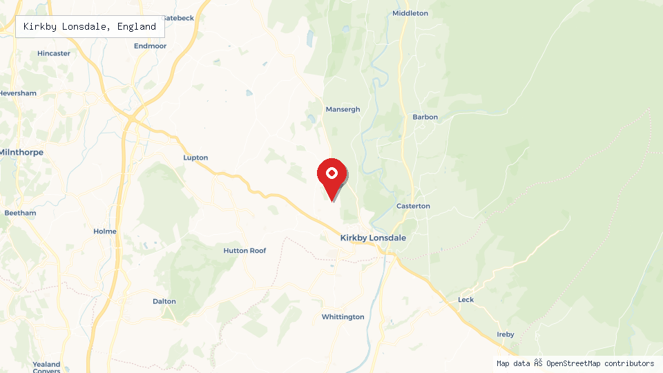 Street map of Kirkby Lonsdale, England with location pin