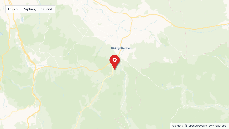 Street map of Kirkby Stephen, England with location pin