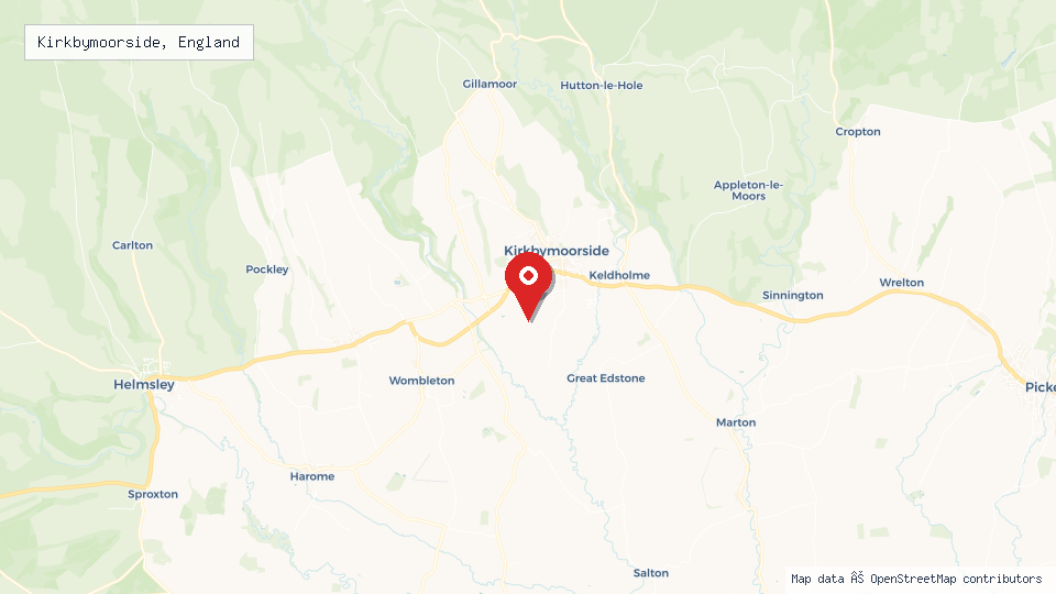 Street map of Kirkbymoorside, England with location pin