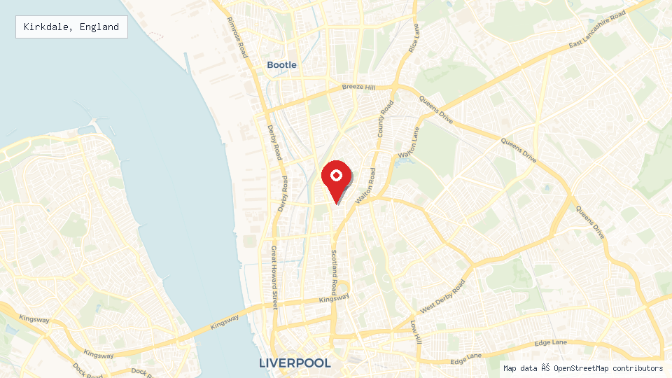 Street map of Kirkdale, England with location pin