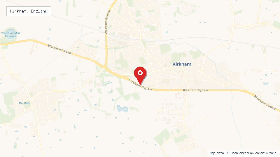 Street map of Kirkham, England with location pin