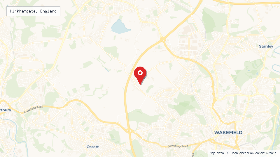 Street map of Kirkhamgate, England with location pin