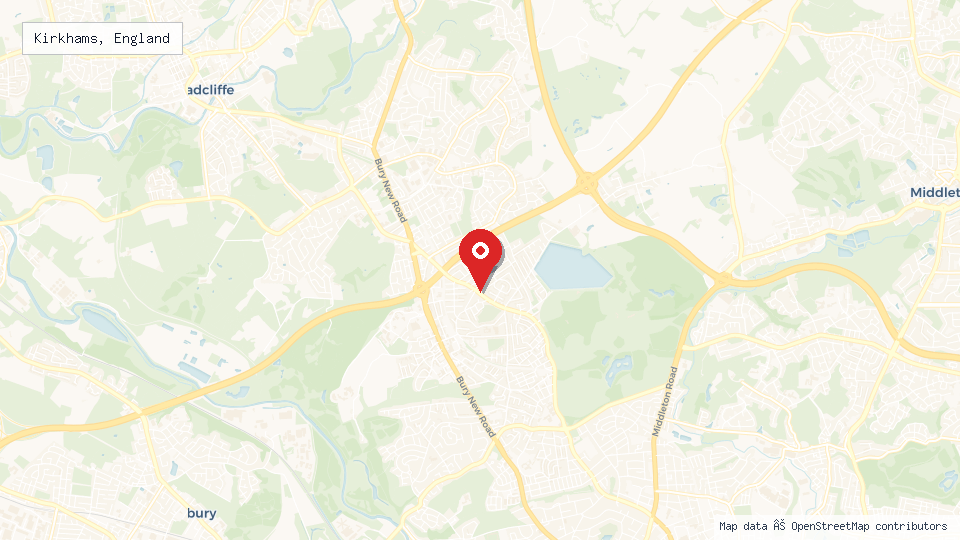 Street map of Kirkhams, England with location pin